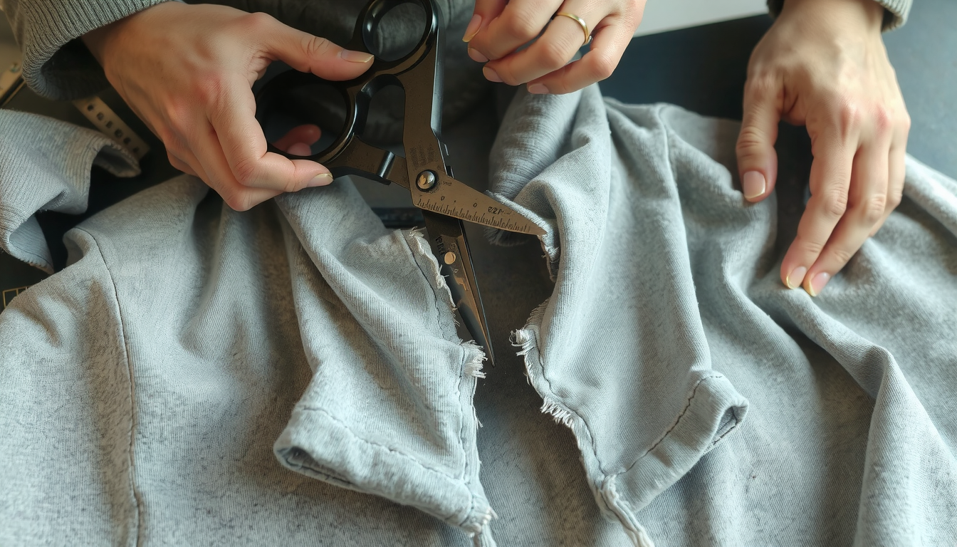 How to Cut the Hood Off a Hoodie: Expert Tips for a Clean Finish 3 Raw cut hoodie neckline showing grunge edge, guide on how to cut the hood off a hoodie