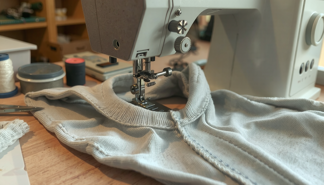 How to Cut the Hood Off a Hoodie: Expert Tips for a Clean Finish 4 Sewing machine stitches a hoodie neckline after how to cut the hood off a hoodie.