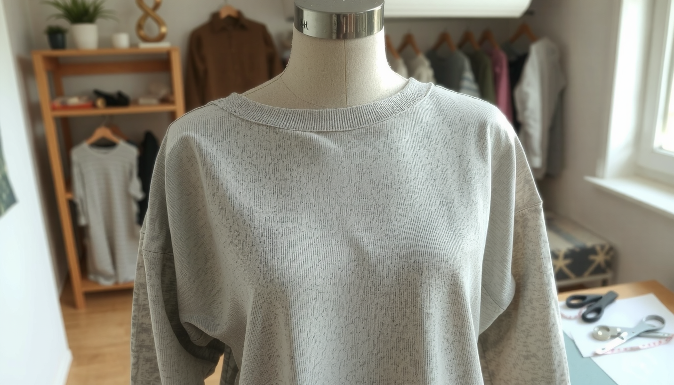 Off-shoulder hoodie neckline trimming tutorial, showing how to cut the neckline of a hoodie.