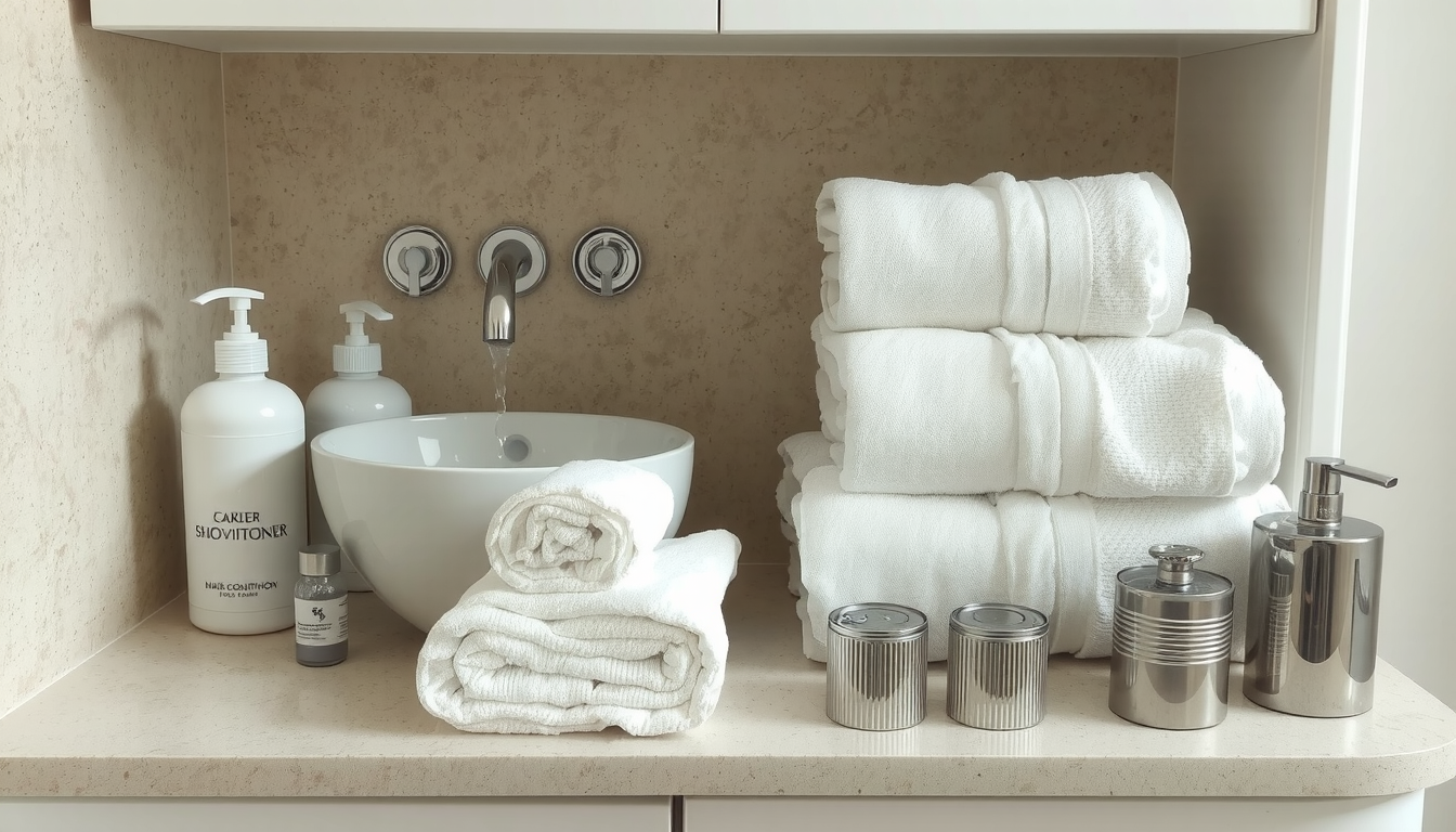 Supplies needed to unshrink hoodie including conditioner, towels, and lukewarm water in basin