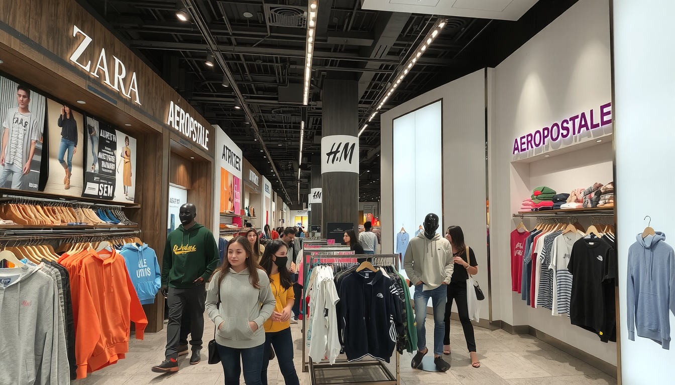 Cute hoodies displayed on racks at popular retail stores like Zara and H&M