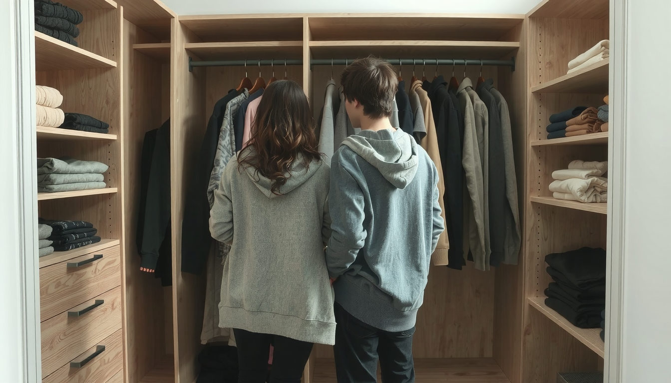 Hands demonstrating proper hoodie folding technique for optimal closet storage space