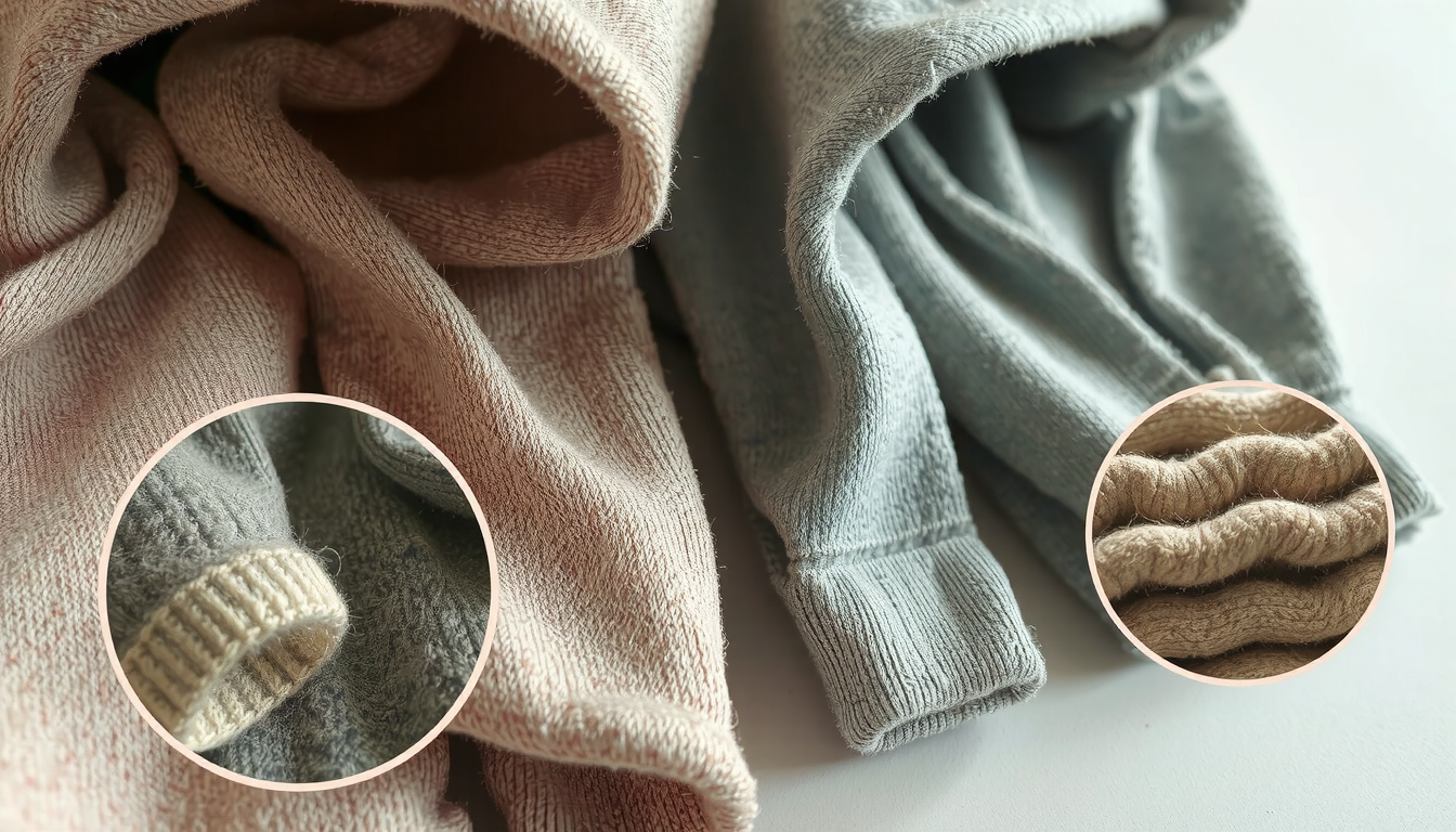 Person examining fabric care label on essentials hoodie before shrinking process