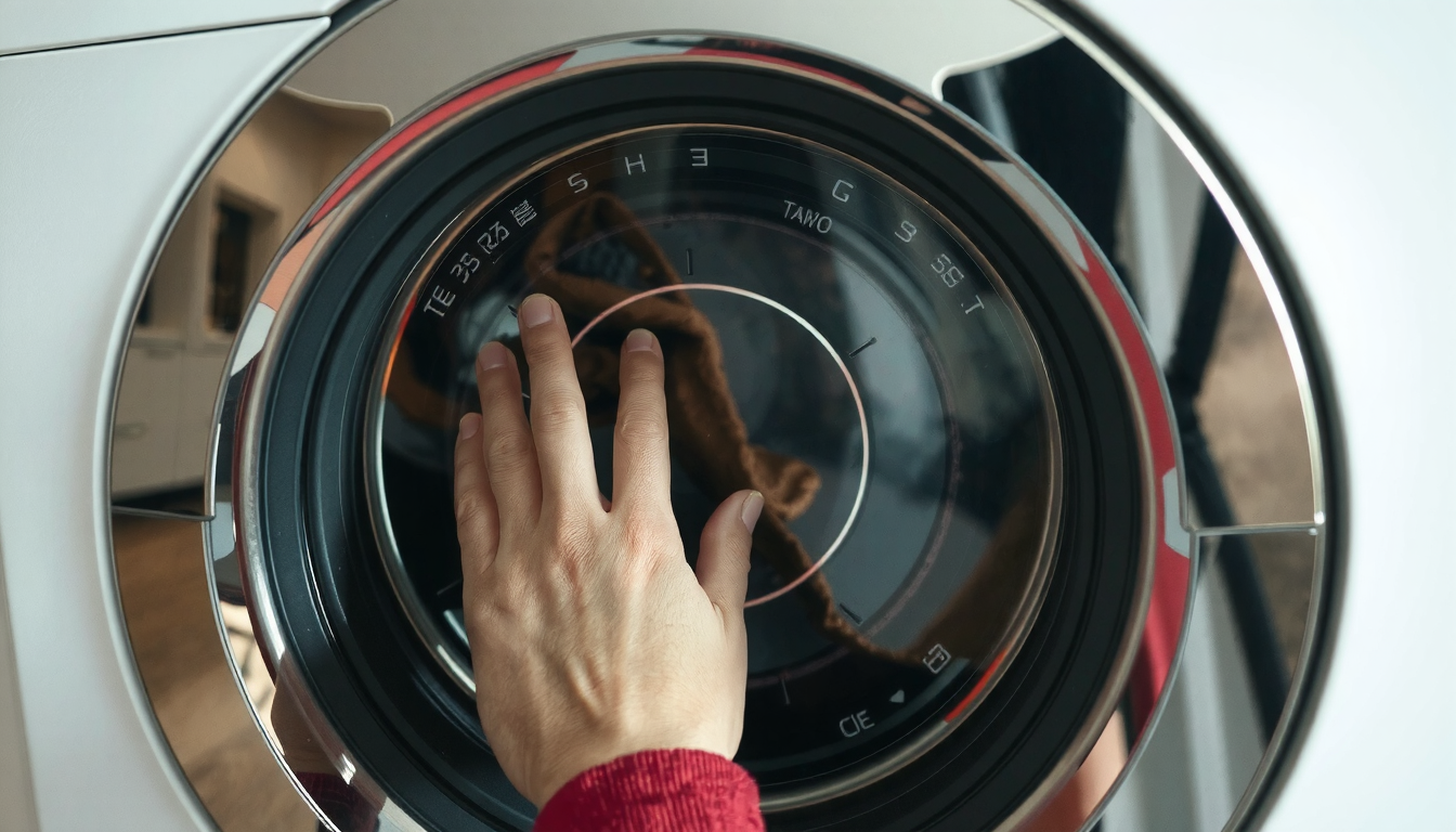 Person demonstrating gentle hoodie shrinking method with controlled temperature water and fabric care
