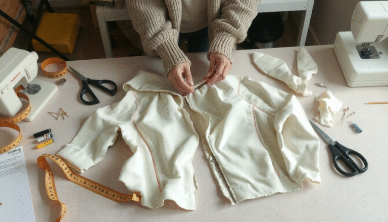 Person cutting fabric pattern pieces for DIY hoodie making tutorial guide