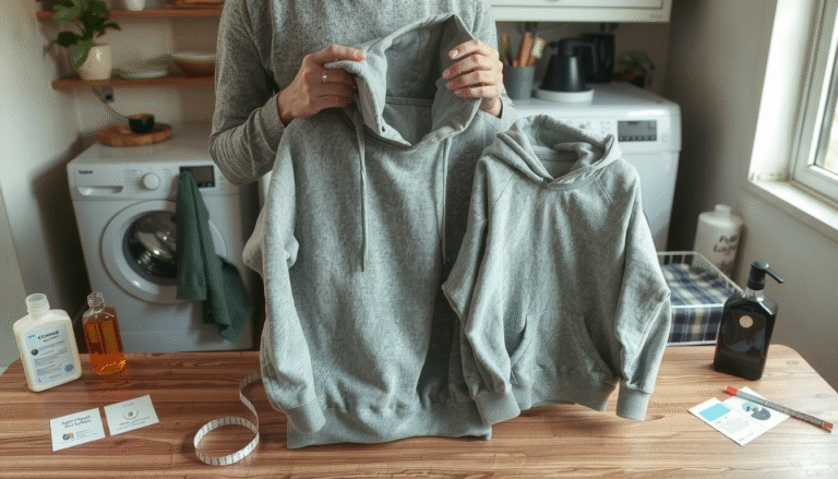 Person following step-by-step guide on how to shrink hoodie to perfect size