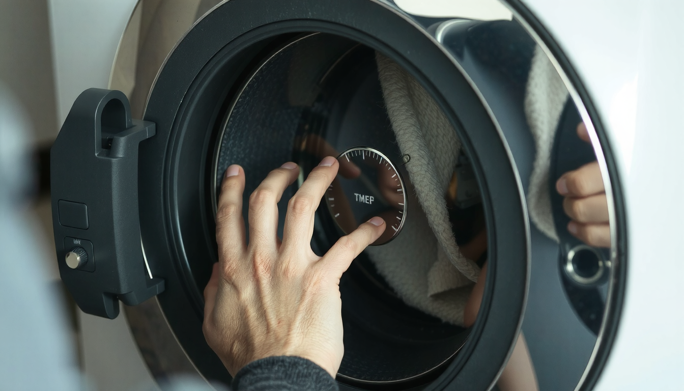 Person demonstrating hoodie shrinking method using washing machine and dryer technique