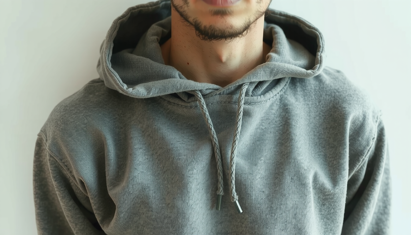 Hands cutting hoodie neckline with scissors to create relaxed, open collar style