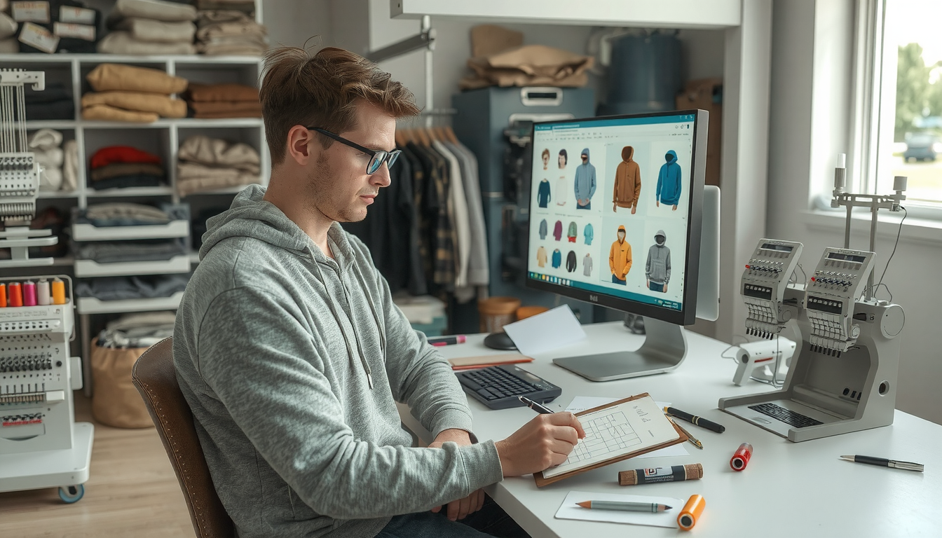 Person designing custom hoodie using heat transfer vinyl and cutting machine for DIY apparel creation