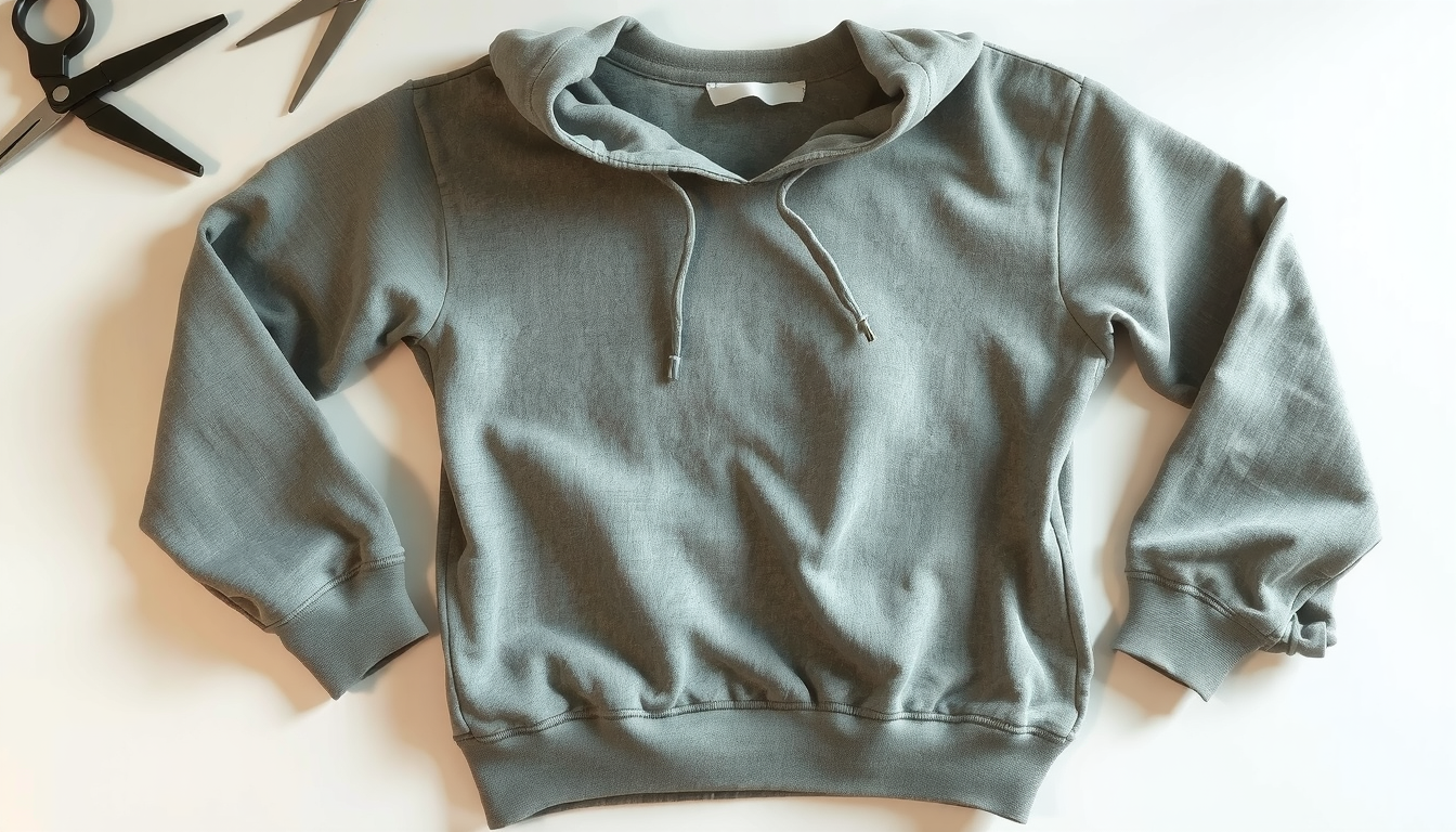 How to Transform a Hoodie Neck: An Expert's Guide to 3 Trendy Styles 3 Person cutting hoodie neckline wider to create trendy off-the-shoulder look with scissors