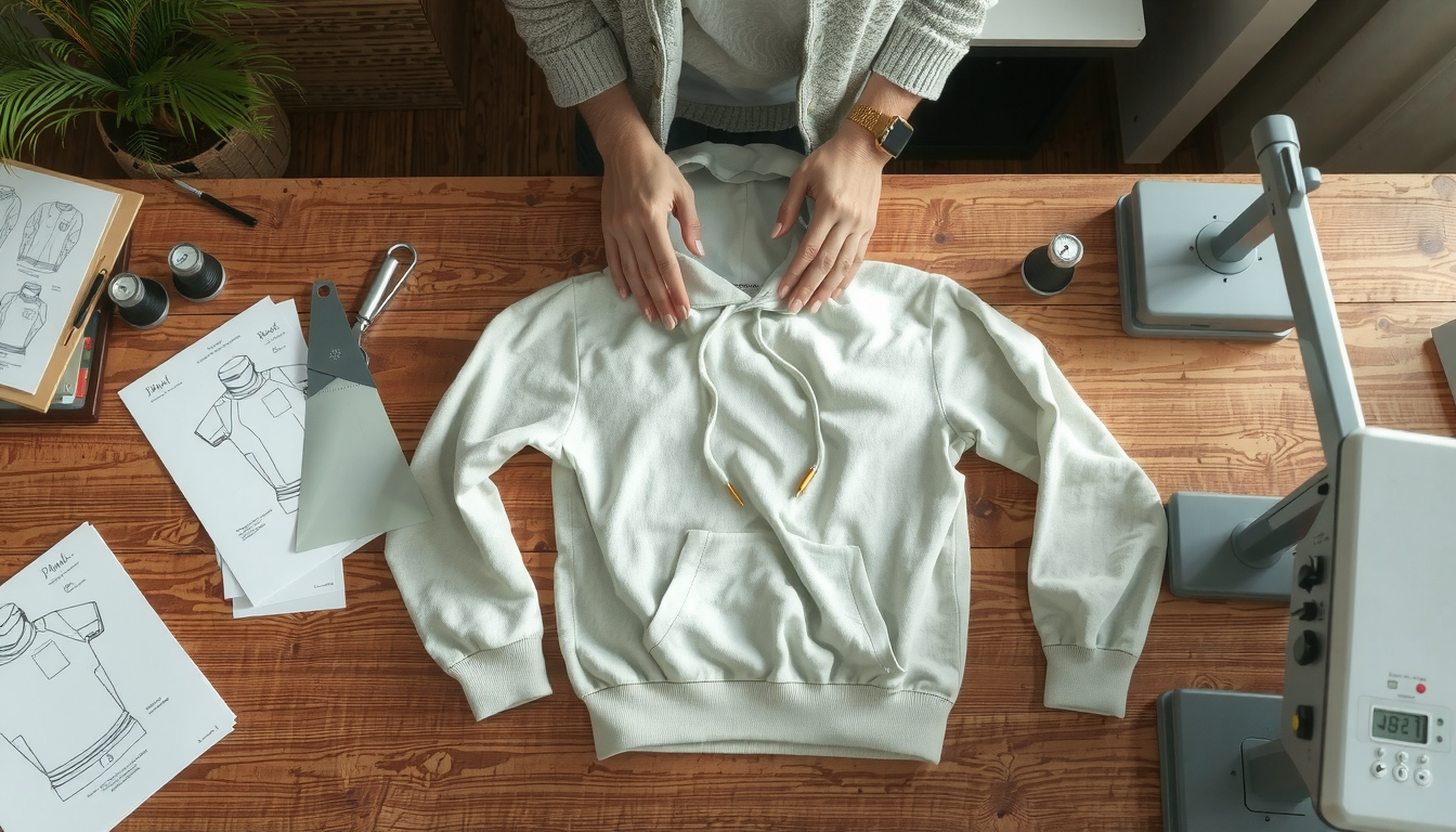 Person comparing different graphic application methods for custom hoodie design creation process