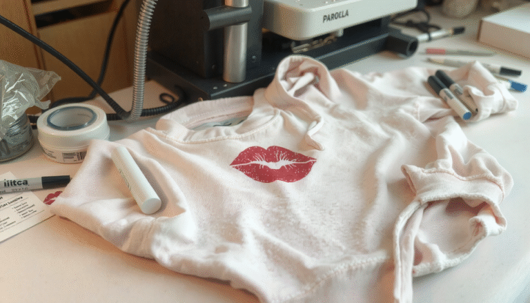 DIY steps showing how to make a kiss hoodie with fabric paint and stencil placement