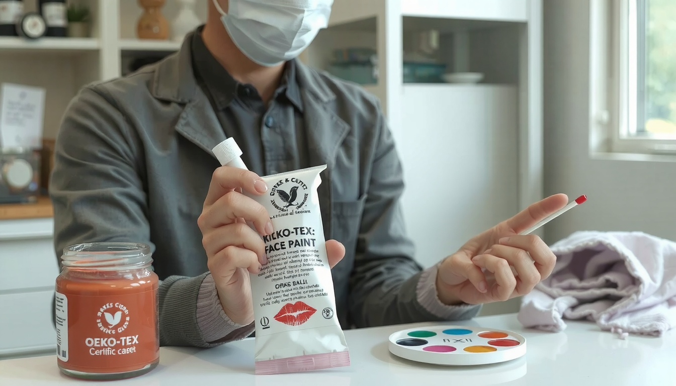 Hands applying water-based non-toxic paint with lip balm, how to make a kisses hoodie safely