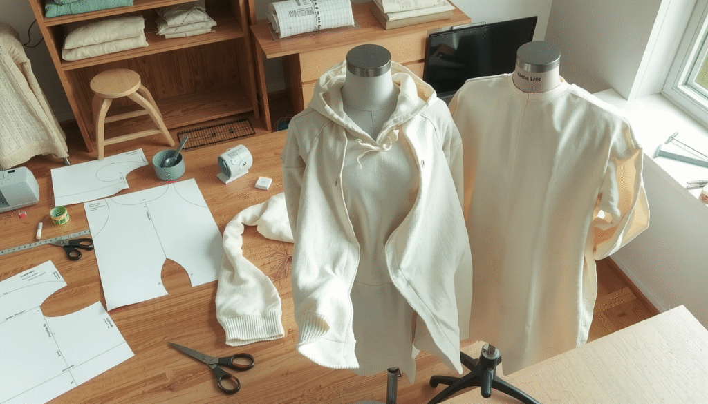 Step-by-step how to make my own hoodie from scratch, sewing fabric pieces together