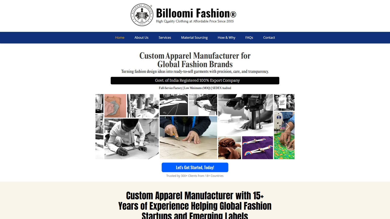 Billoomi Fashion apparel manufacturing methods