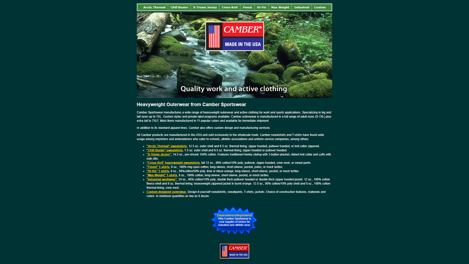 Camber Sportswear clothing manufacturers USA