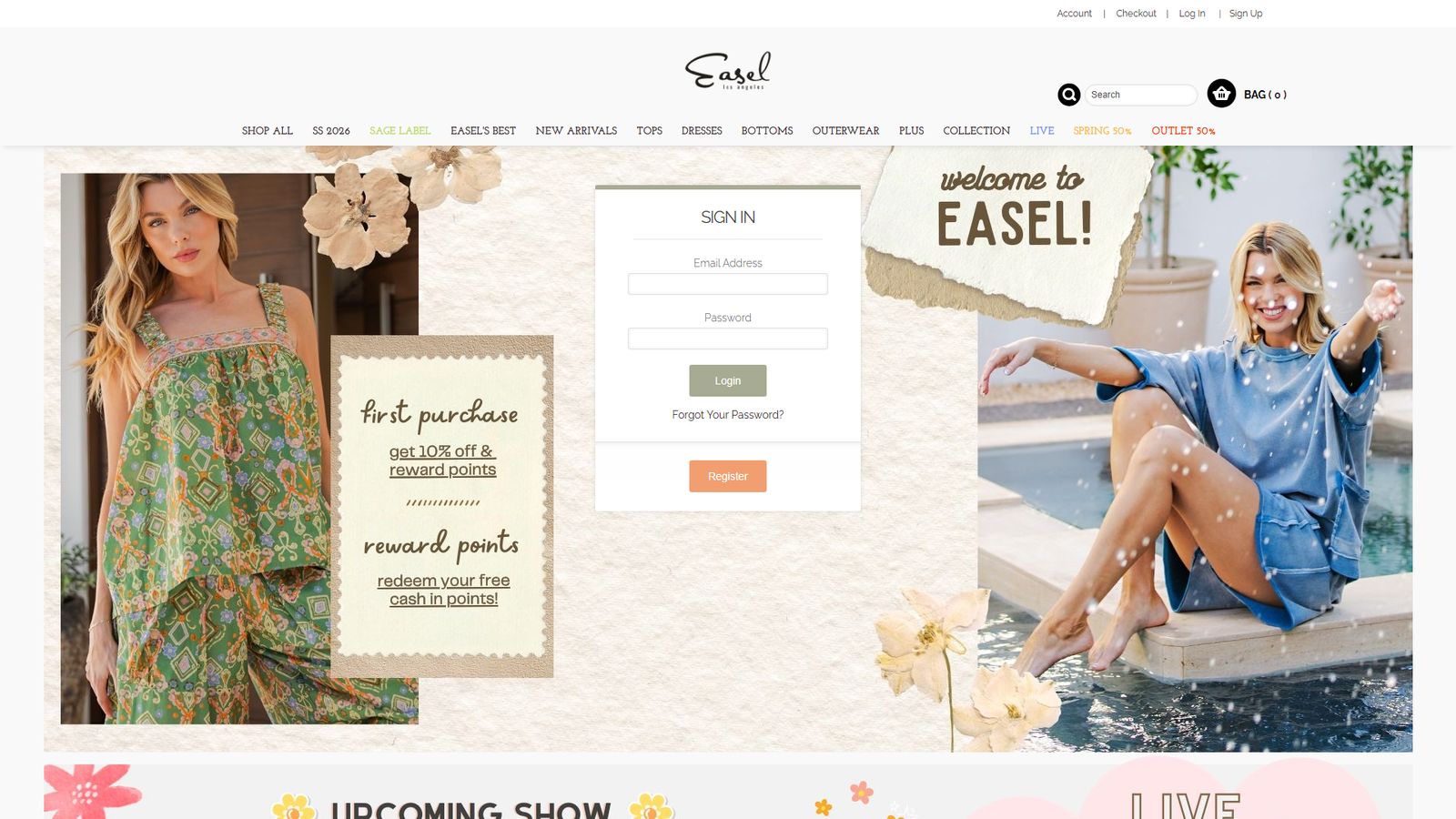 Easel retail women's garments