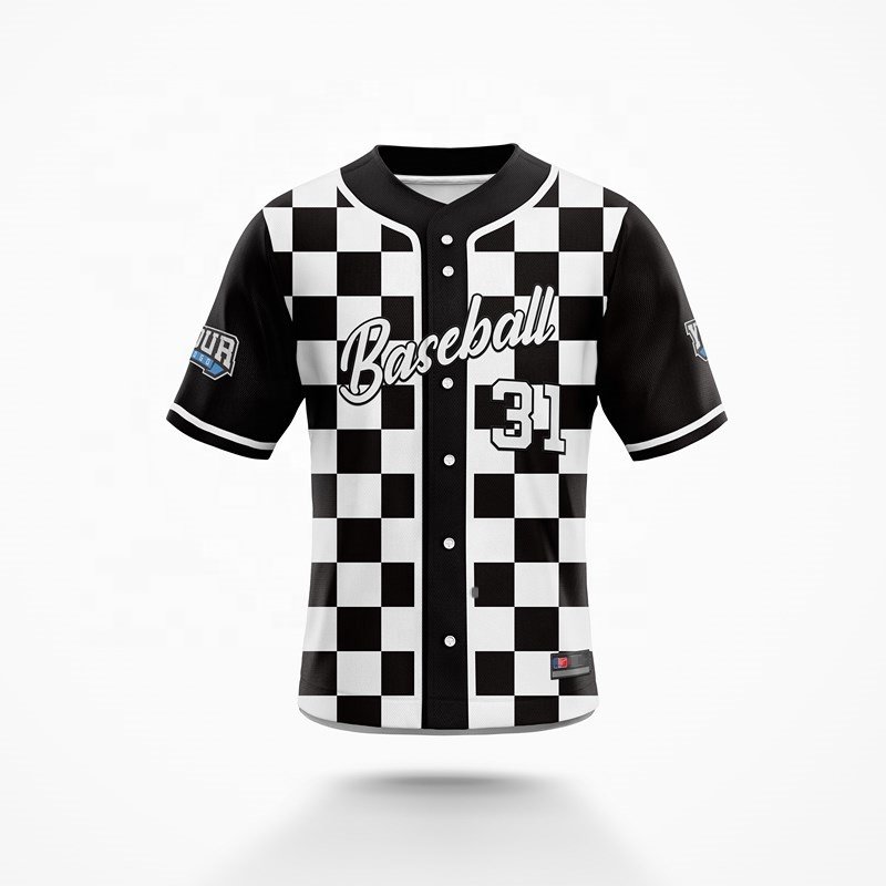 custom baseball jersey sublimated team button down pinstripe mesh — bb-jersey-29