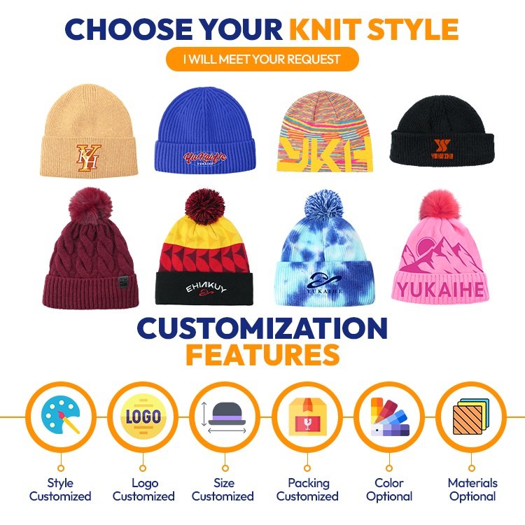 custom beanie knit hat cuffed pom winter beanie — headwear-beanie-35