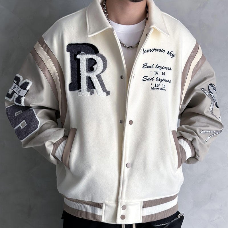 custom varsity letterman jacket wool body leather sleeves chenille — jacket-varsity-39