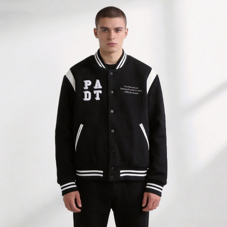 custom varsity letterman jacket wool body leather sleeves chenille — jacket-varsity-4