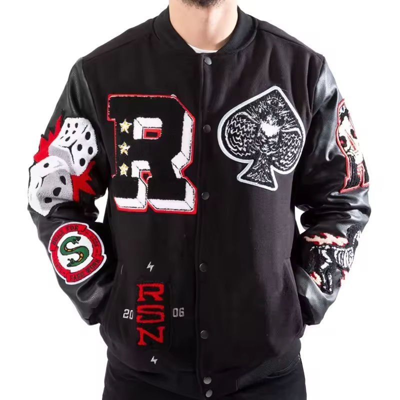 custom varsity letterman jacket wool body leather sleeves chenille — jacket-varsity-46