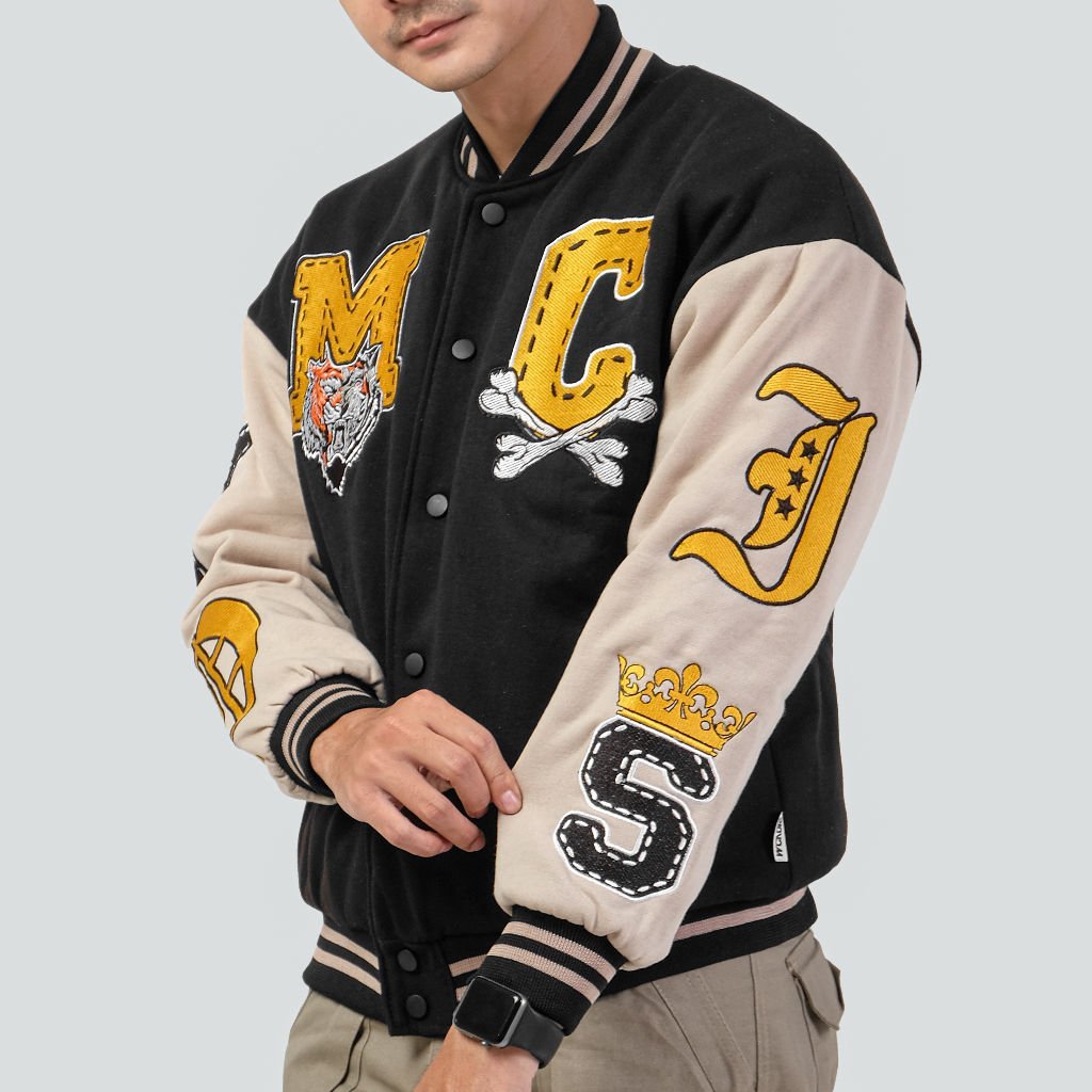 custom varsity letterman jacket wool body leather sleeves chenille — jacket-varsity-8